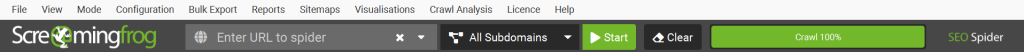 The top menu bar in Screaming Frog containing a search field to enter the URL user wants to crawl